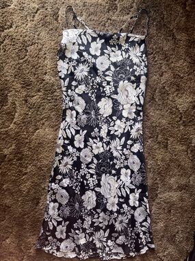 Black and White Floral Satin mini Dress